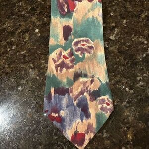 *3/$15 Halston III Men's Silk Tie Multicolor Floral Abstract Pattern
